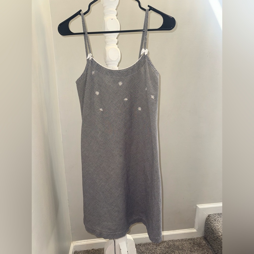 Anne Lewin Adorable Vintage Daisy Gingham Linen Slip Bow Mini Dress | Size Small